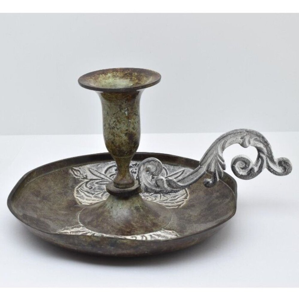 Pair of Bronze Candle Holders with White Wash Accents - Picture 8 of 9